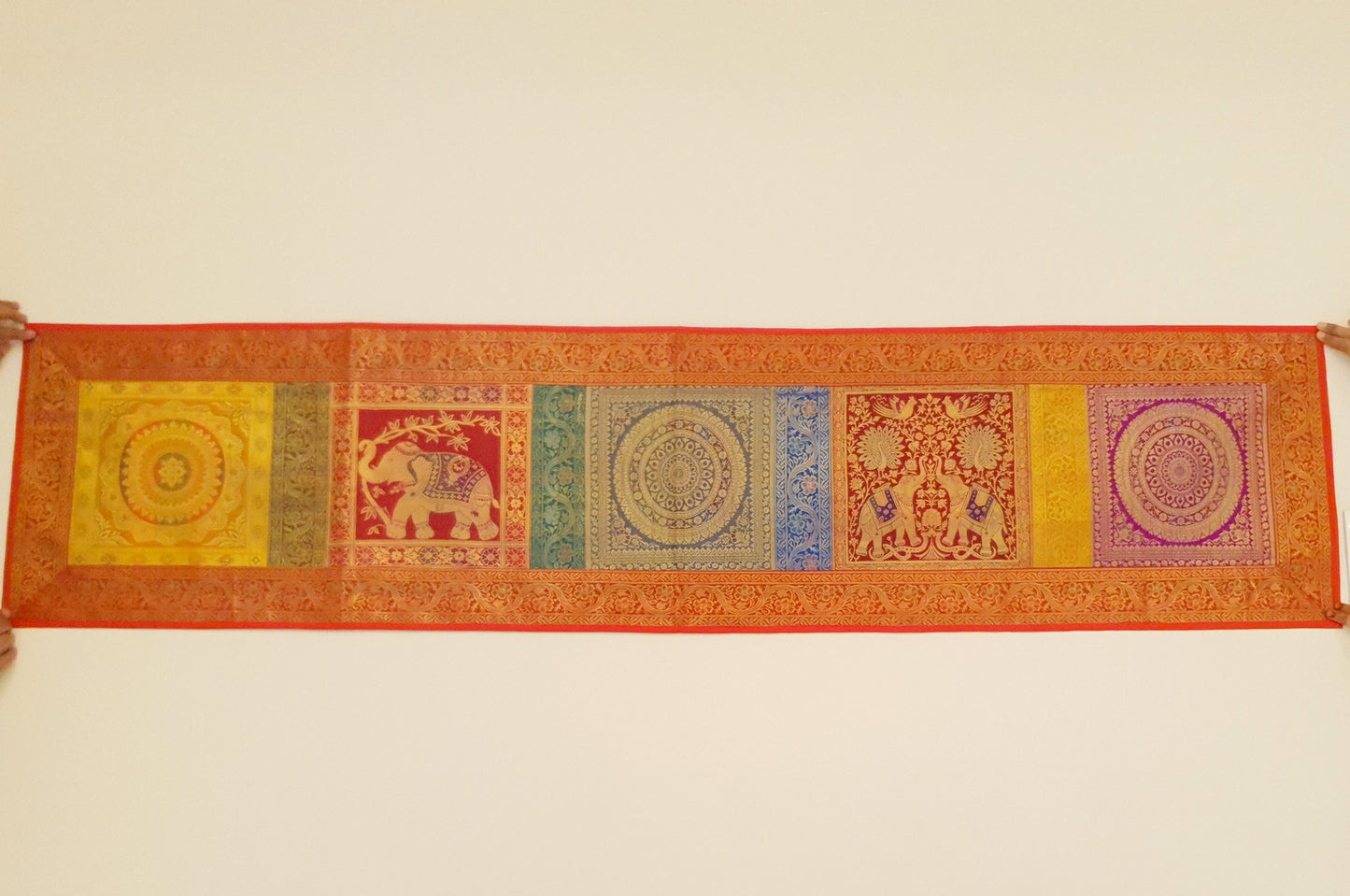 Dining Table Runner Wall Tapestry Woven Zari Brocade Banarasi Cover Multi Color