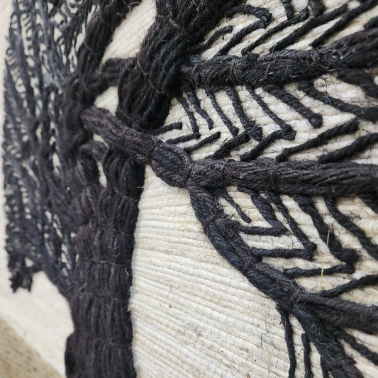 Vintage Large Jute Wall Hanging Hand Made Indian Tapestry 3D Tree of Life Cream