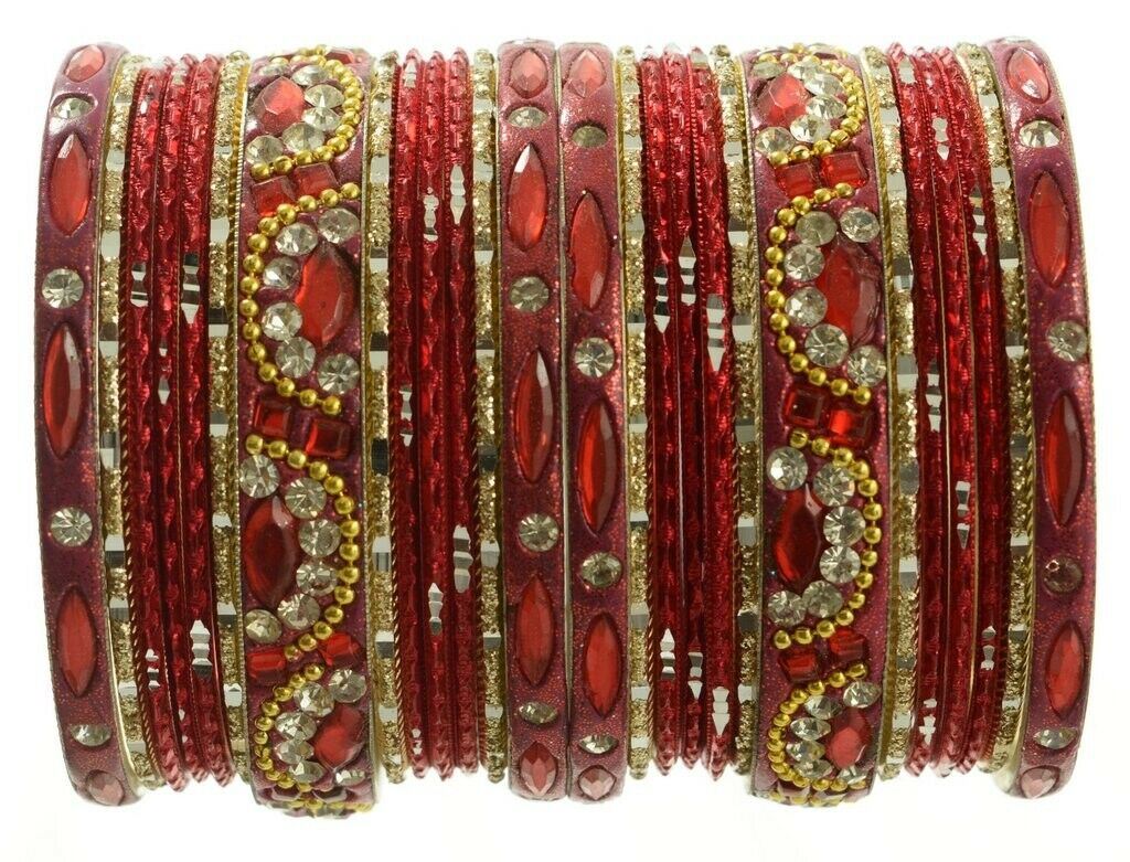 Indian Bangles Set of 26 Ethnic Bracelets Bridal Churi Kangan Maroon 2-4