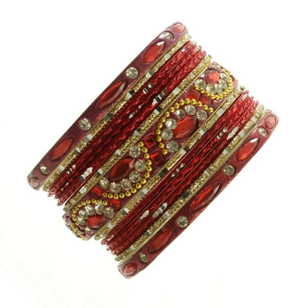 Indian Bangles Set of 26 Ethnic Bracelets Bridal Churi Kangan Maroon 2-4