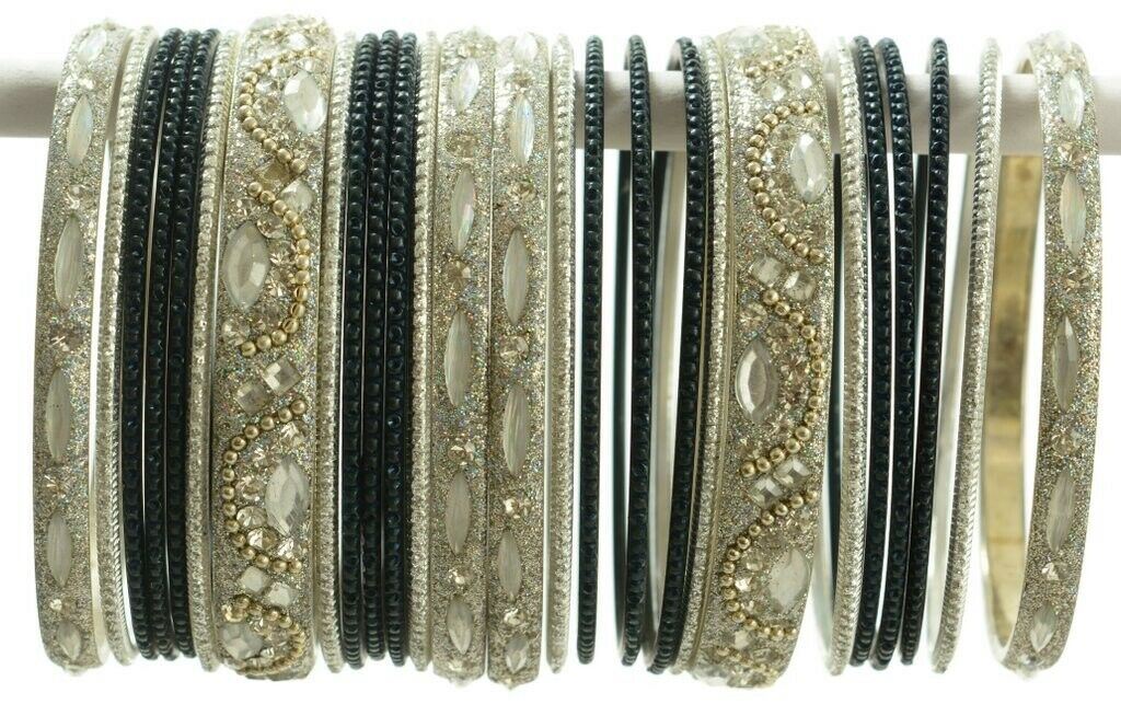 Indian Bangles Set of 26 Ethnic Bracelets Bridal Churi Kangan Black 2-10