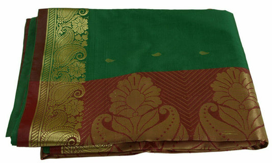 Indian Art Silk Zari Woven Ethnic Saree Curtain Craft Sari Fabric Green