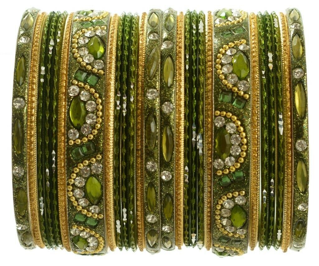 Indian Bangles Set of 26 Ethnic Bracelets Bridal Churi Kangan Green 2-8