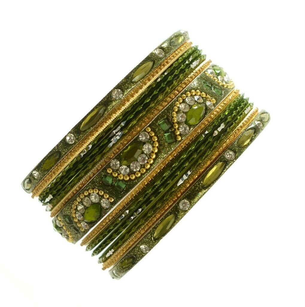 Indian Bangles Set of 26 Ethnic Bracelets Bridal Churi Kangan Green 2-8