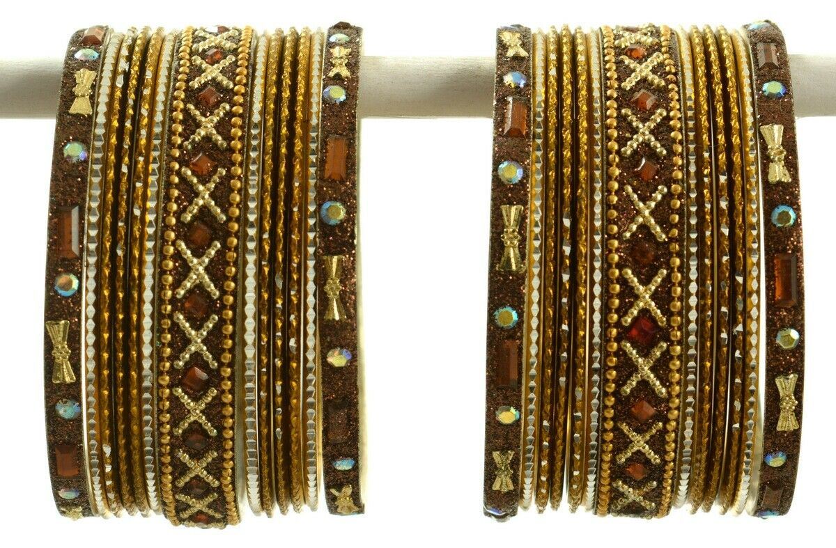 Indian Bangles Set of 26 Ethnic Bracelets Traditional Churi Antique Green 2-8