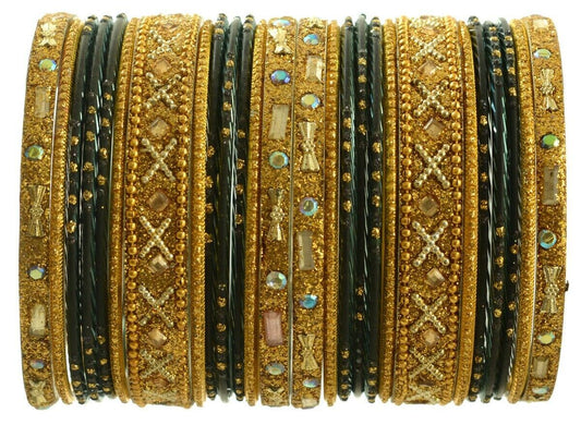 Indian Bangles Set of 26 Ethnic Bracelets Traditional Churi Kangan Black 2-8