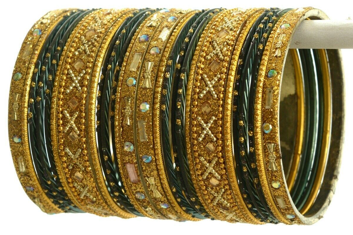 Indian Bangles Set of 26 Ethnic Bracelets Traditional Churi Kangan Black 2-8