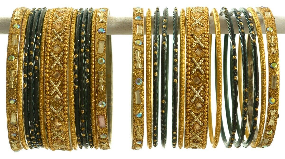 Indian Bangles Set of 26 Ethnic Bracelets Traditional Churi Kangan Black 2-8