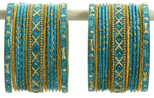 Indian Bangles Set of 26 Ethnic Bracelets Traditional Churi Kangan Blue 2-8