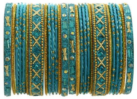 Indian Bangles Set of 26 Ethnic Bracelets Traditional Churi Kangan Blue 2-8