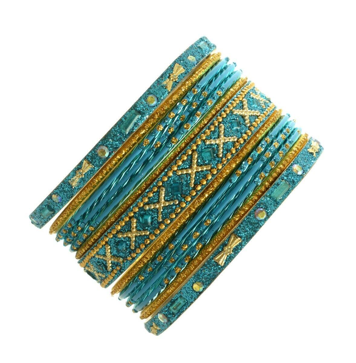 Indian Bangles Set of 26 Ethnic Bracelets Traditional Churi Kangan Blue 2-8
