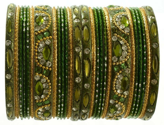 Indian Bangles Set of 26 Ethnic Bracelets Bridal Churi Kangan Green 2-6