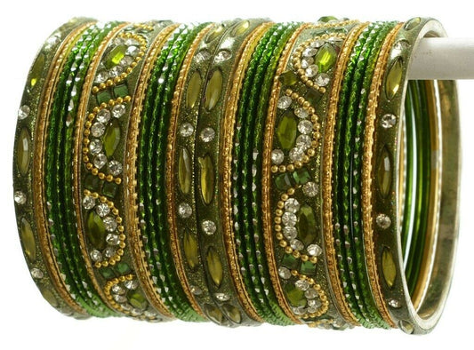Indian Bangles Set of 26 Ethnic Bracelets Bridal Churi Kangan Green 2-6