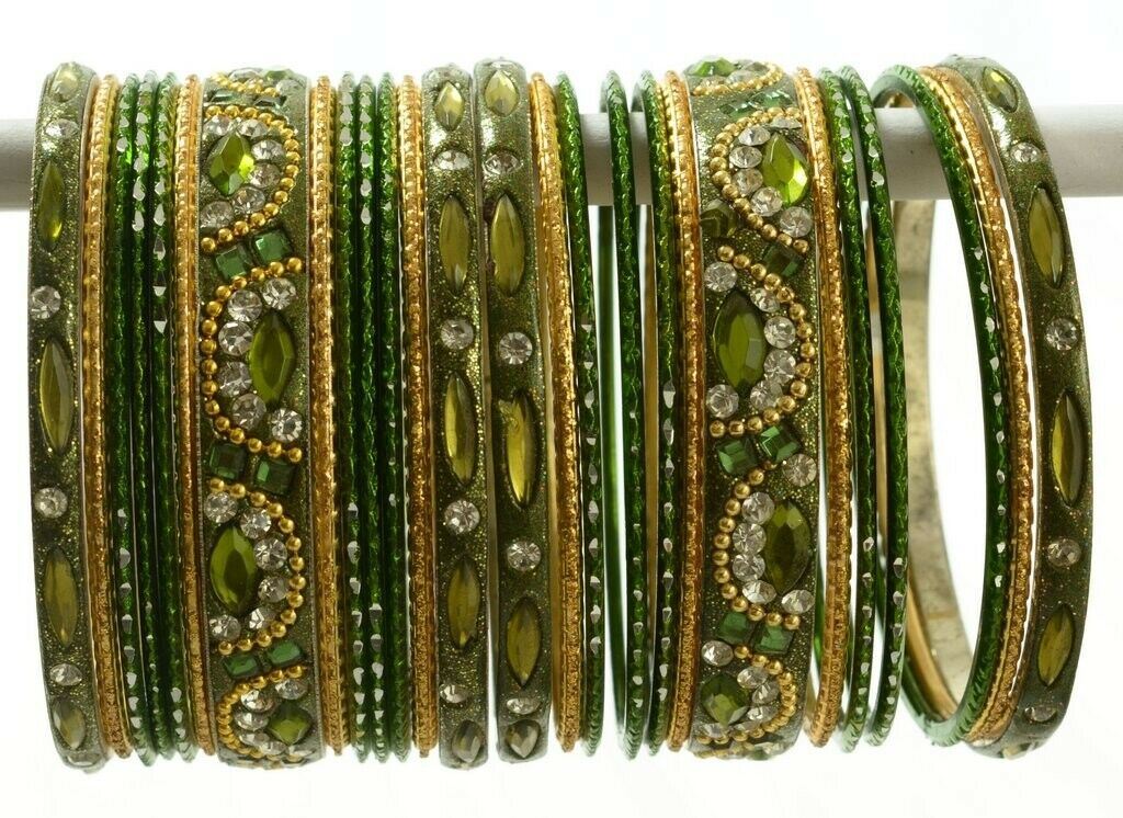 Indian Bangles Set of 26 Ethnic Bracelets Bridal Churi Kangan Green 2-6