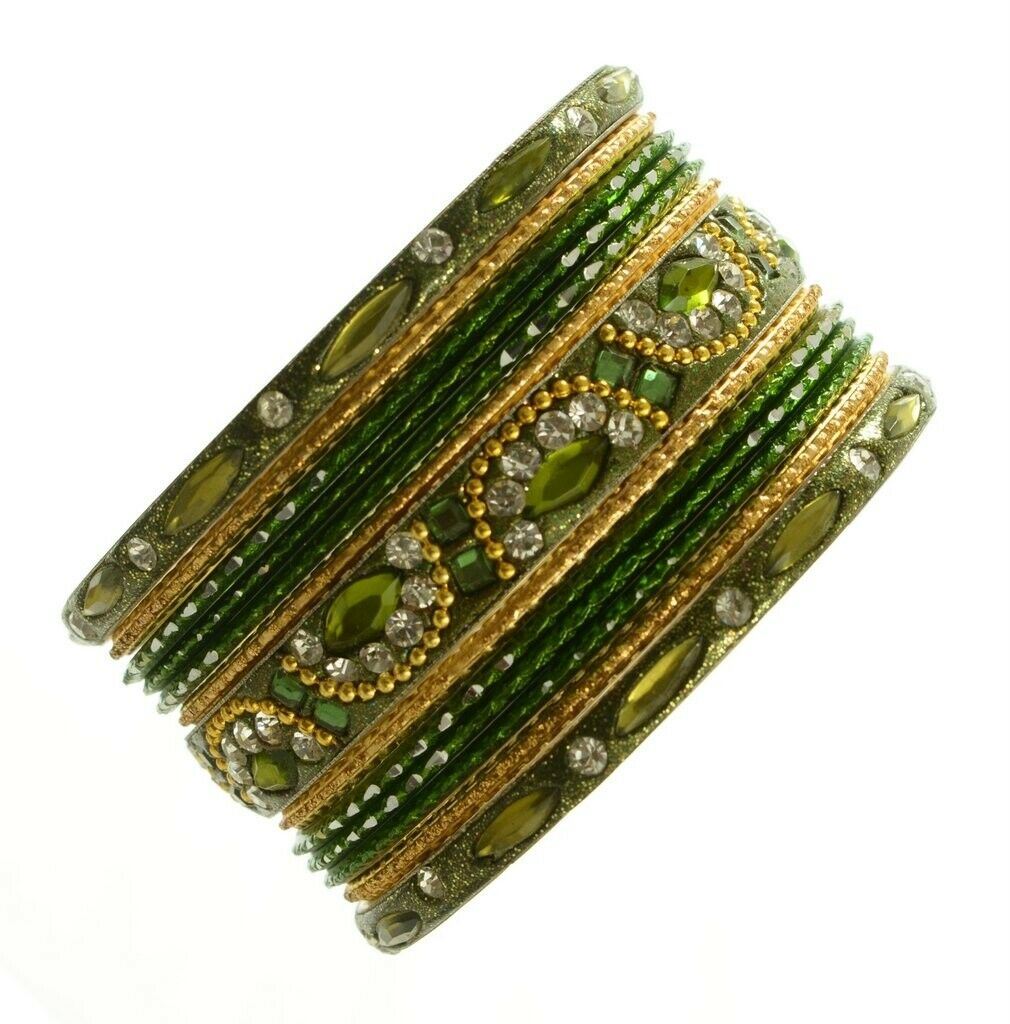 Indian Bangles Set of 26 Ethnic Bracelets Bridal Churi Kangan Green 2-6