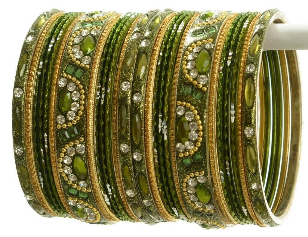 Indian Bangles Set of 26 Ethnic Bracelets Bridal Churi Kangan Green 2-4
