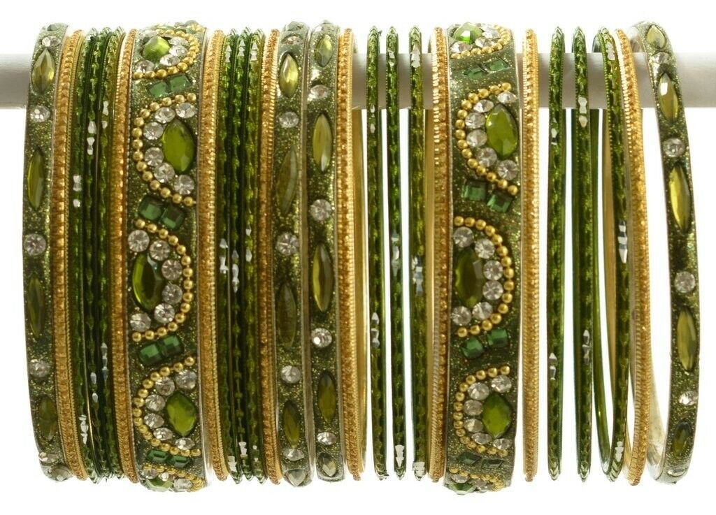 Indian Bangles Set of 26 Ethnic Bracelets Bridal Churi Kangan Green 2-4