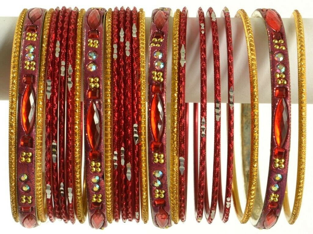 Indian Bangles Set Ethnic Traditional Bracelets Bollywood Bridal Churi 2.8 Red