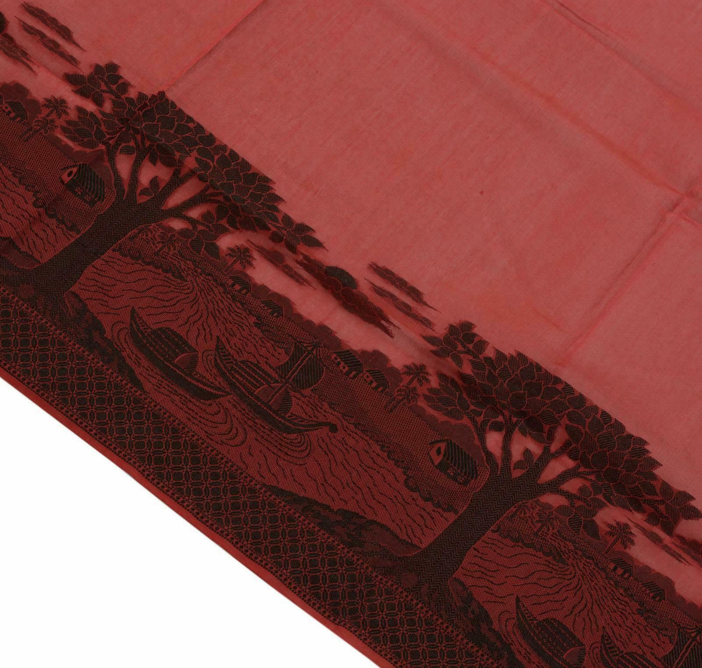 Woven Cotton Blend Indian Long Stole Banaras Ganga Ghat Dupatta Deep Red