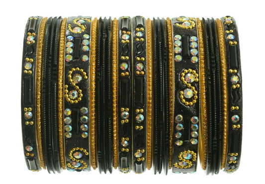 Indian Bangles Set of 26 Ethnic Bracelets Belly Dance Churi Kangan Black 2.6