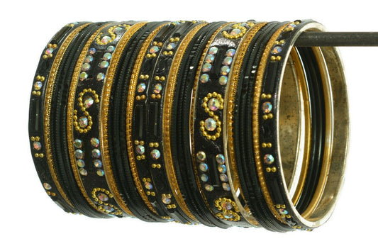 Indian Bangles Set of 26 Ethnic Bracelets Belly Dance Churi Kangan Black 2.6