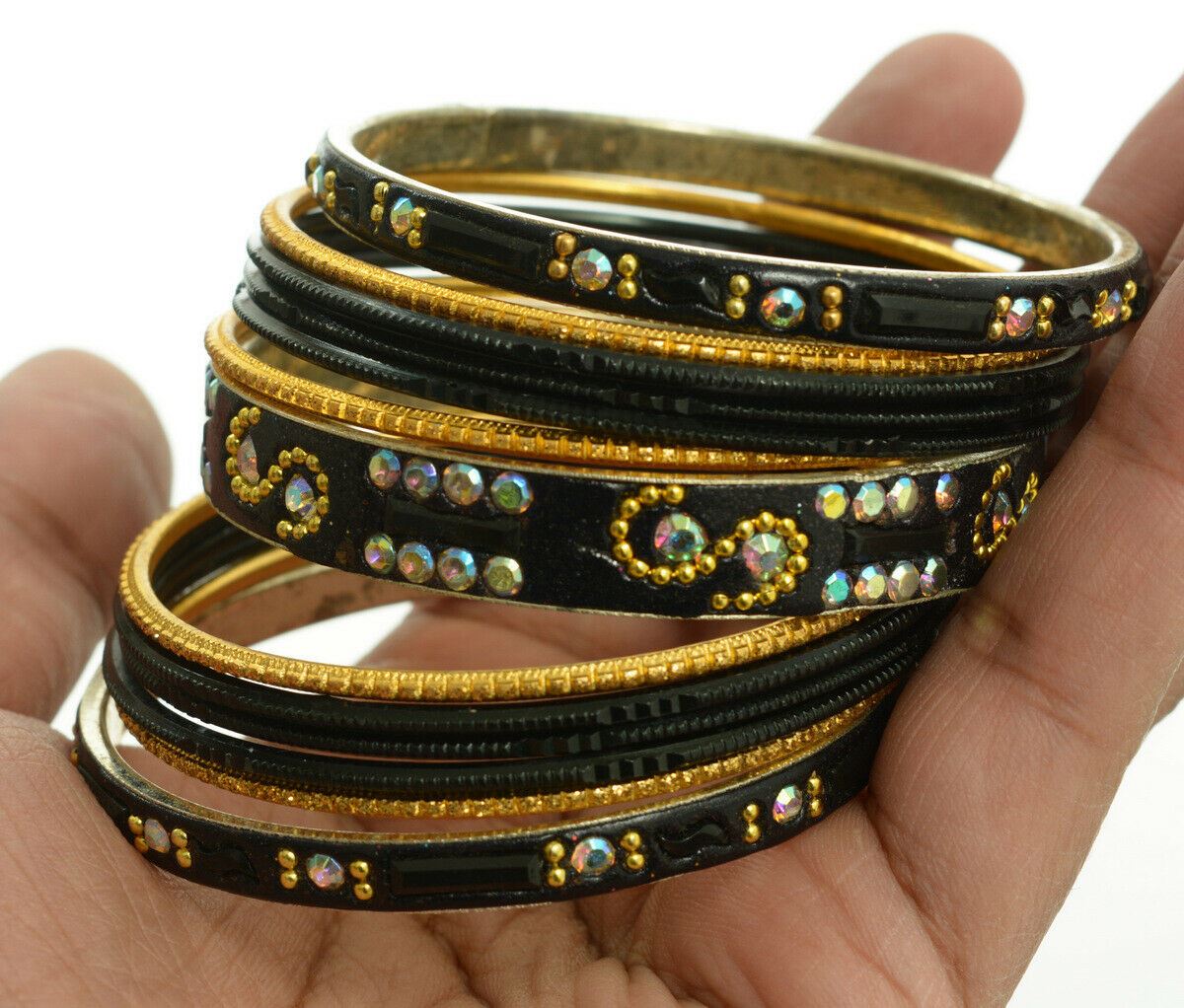 Indian Bangles Set of 26 Ethnic Bracelets Belly Dance Churi Kangan Black 2.6