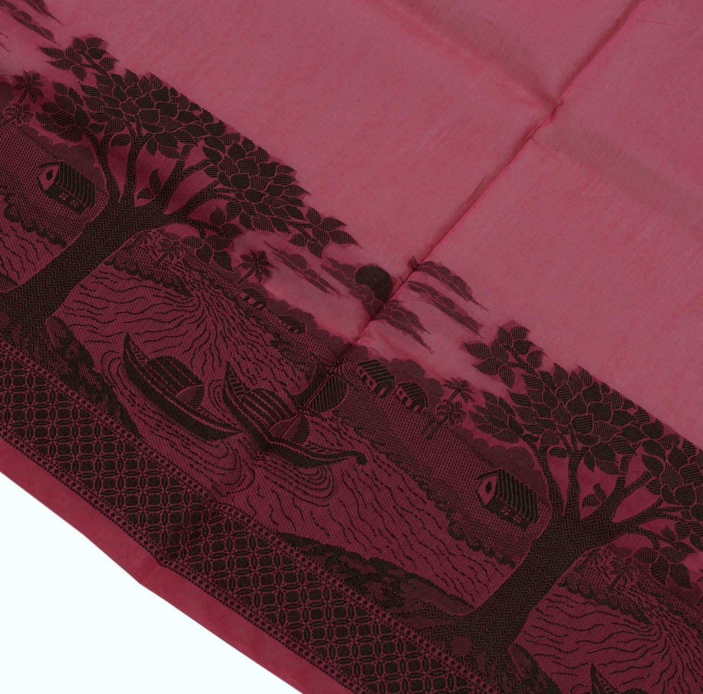 Woven Cotton Blend Indian Long Stole Banaras Ganga Ghat Dupatta Deep Deep Pink
