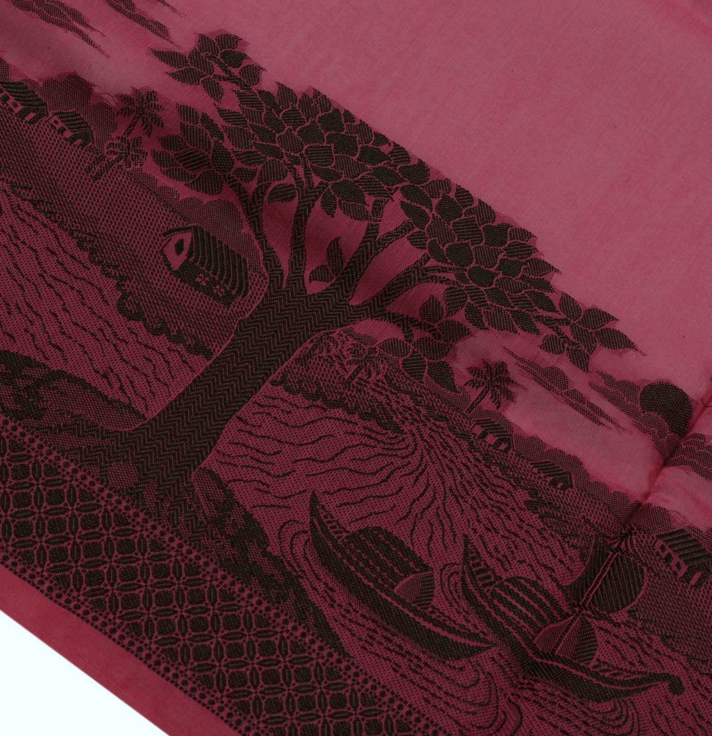 Woven Cotton Blend Indian Long Stole Banaras Ganga Ghat Dupatta Deep Deep Pink