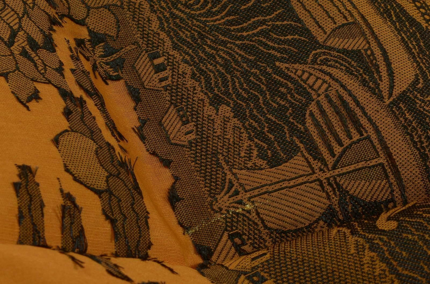 Woven Cotton Blend Indian Long Stole Banaras Ganga Ghat Dupatta Deep Mustard
