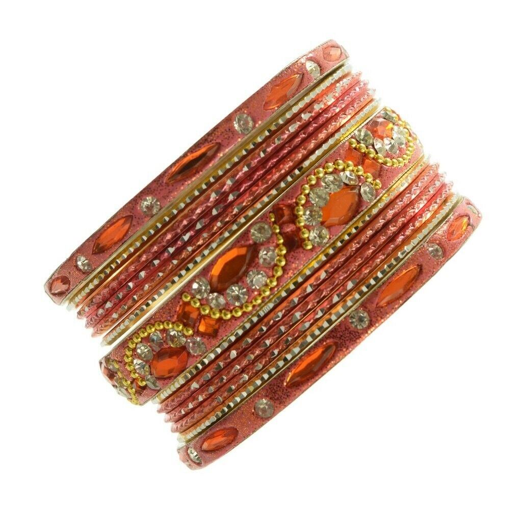 Indian Bangles Set of 26 Ethnic Bracelets Bridal Churi Kangan Peach 2-4