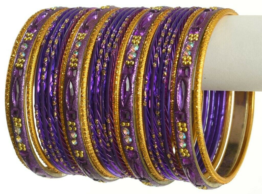 Indian Bangle Set Ethnic Traditional Bracelets Bollywood Bridal Churi 2.4 Purple