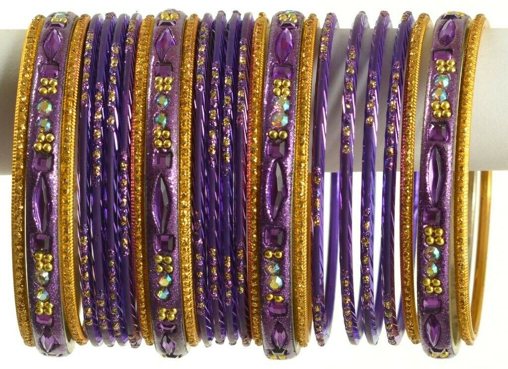 Indian Bangle Set Ethnic Traditional Bracelets Bollywood Bridal Churi 2.4 Purple