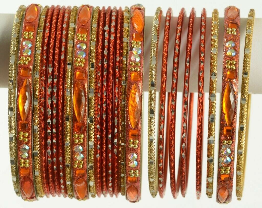 Indian Bangle Set Ethnic Traditional Bracelets Bollywood Bridal Churi 2.8 Orange
