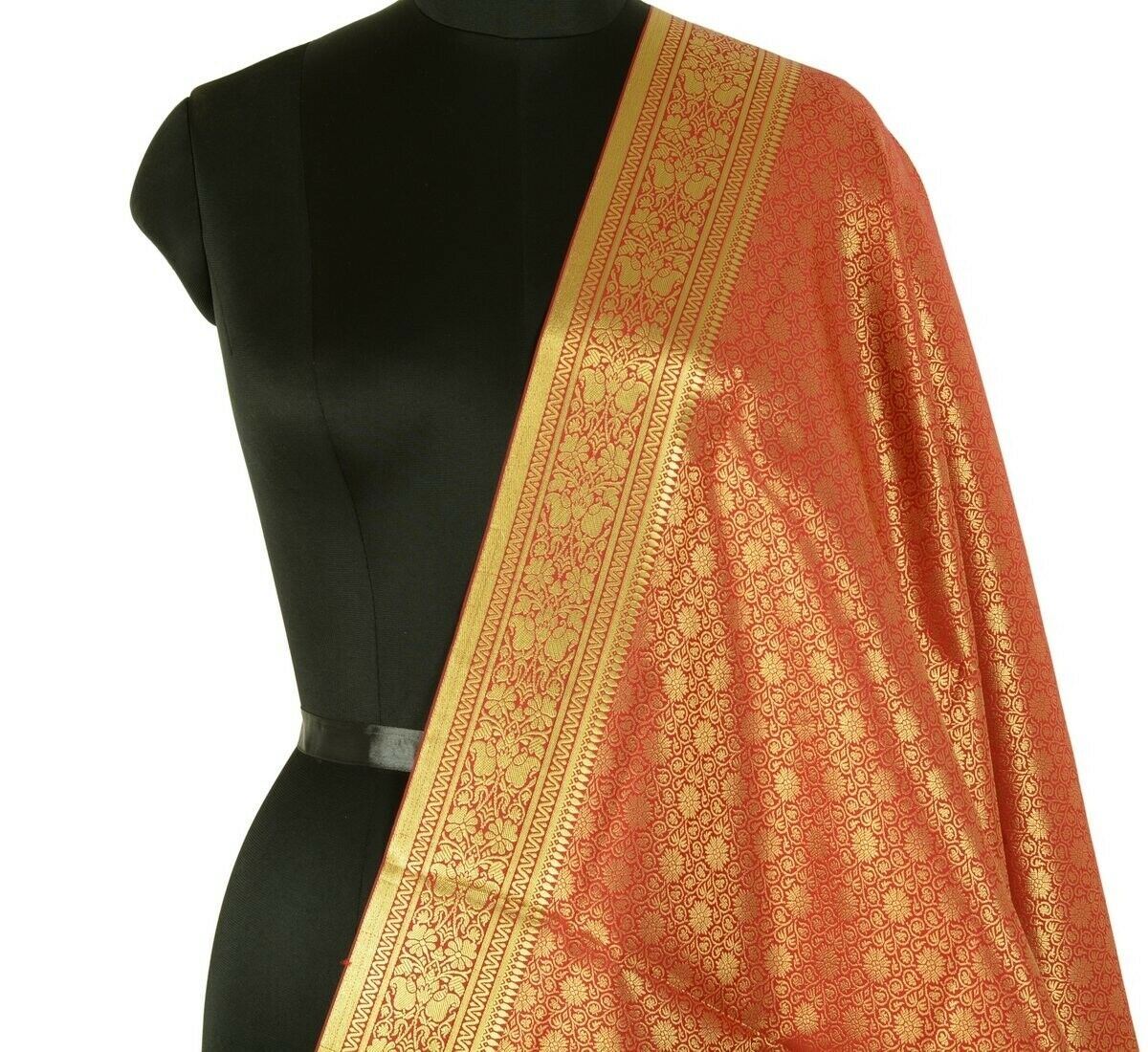 Indian Art Silk Woven Zari Brocade Long Stole Banarasi Dupatta Shawl Maroon