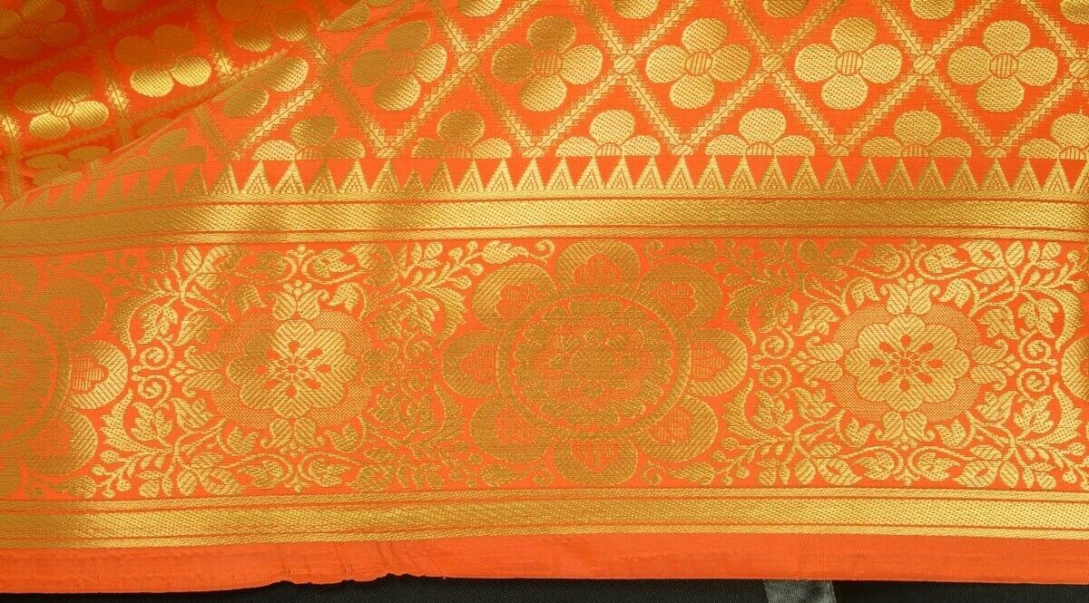 Indian Art Silk Woven Zari Brocade Long Stole Banarasi Dupatta Shawl Orange