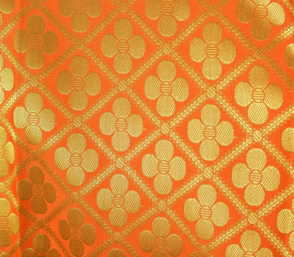 Indian Art Silk Woven Zari Brocade Long Stole Banarasi Dupatta Shawl Orange