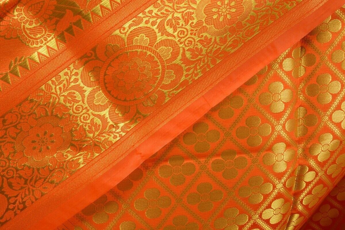 Indian Art Silk Woven Zari Brocade Long Stole Banarasi Dupatta Shawl Orange
