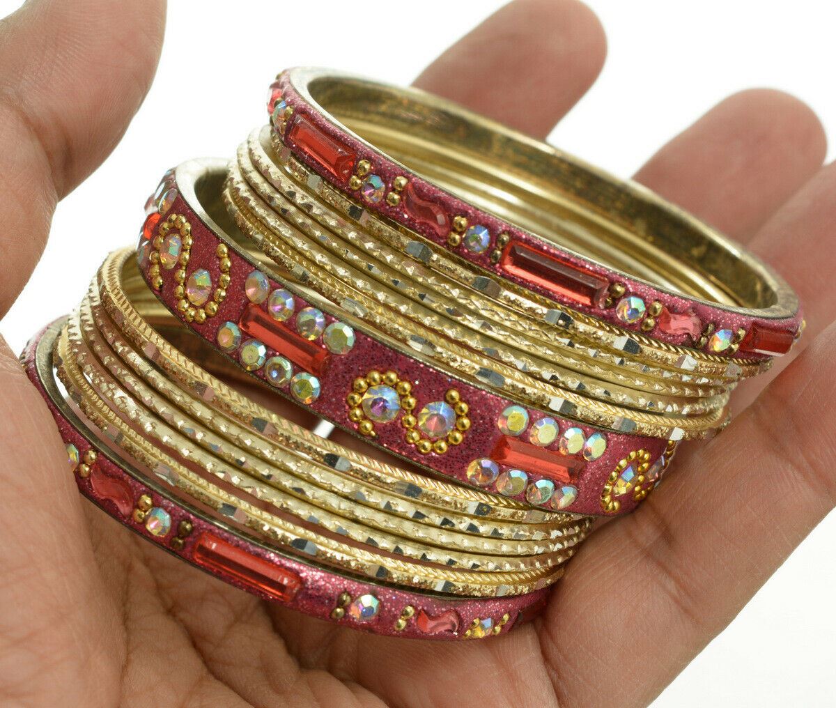 Indian Bangles Set of 26 Ethnic Bracelets Belly Dance Churi Kangan Cream 2.4