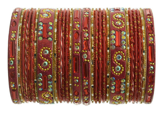 Indian Bangles Set of 26 Ethnic Bracelets Belly Dance Churi Kangan Red 2.6