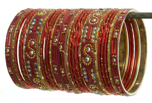Indian Bangles Set of 26 Ethnic Bracelets Belly Dance Churi Kangan Red 2.6