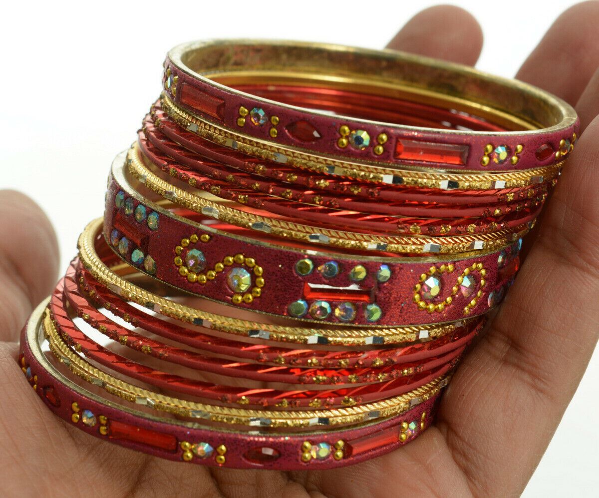 Indian Bangles Set of 26 Ethnic Bracelets Belly Dance Churi Kangan Red 2.6