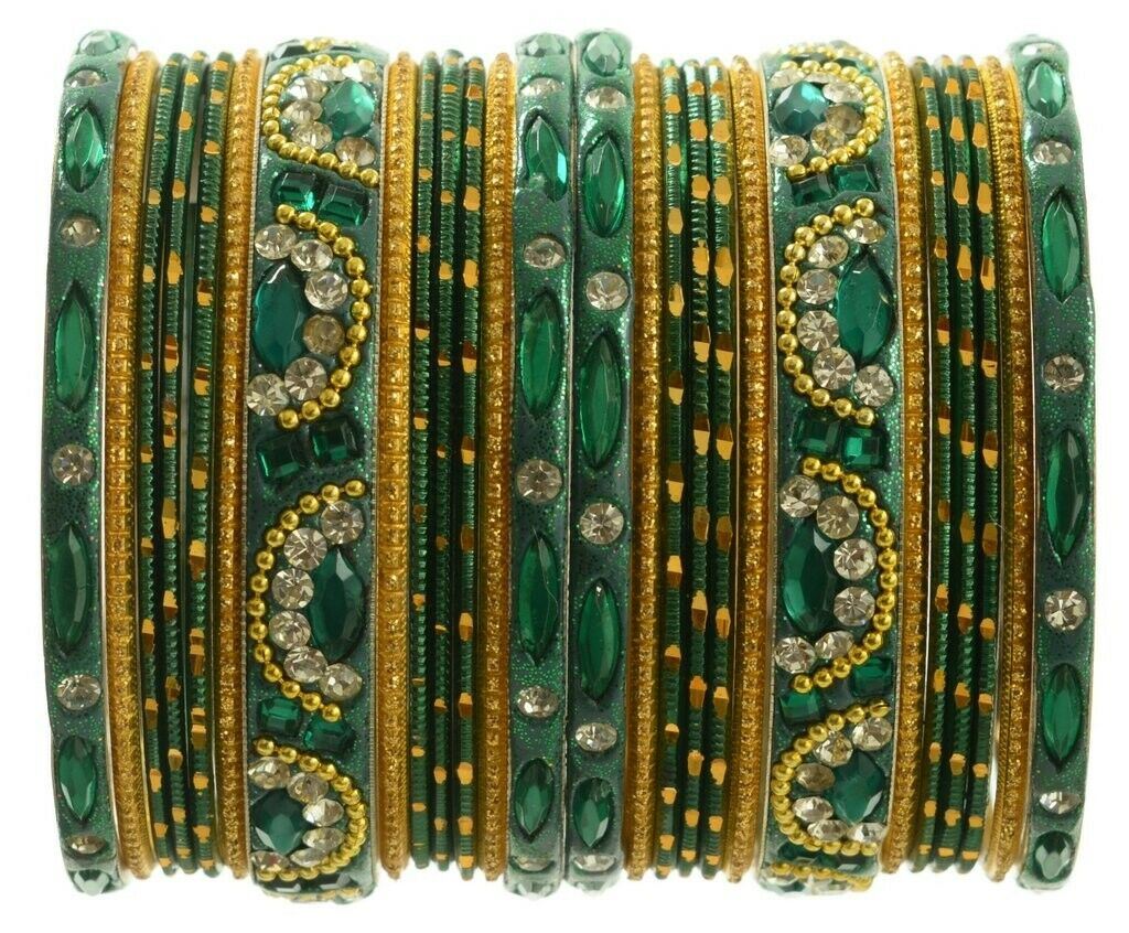 Indian Bangles Set of 26 Ethnic Bracelets Bridal Churi Kangan Green 2-6