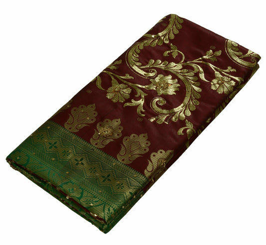 Bollywood Saree Hand Beaded Embroiderd Zari Woven Banarasi Sari Garnet