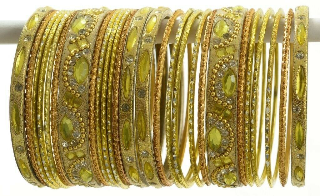 Indian Bangles Set of 26 Ethnic Bracelets Bridal Churi Kangan Lemon 2-6
