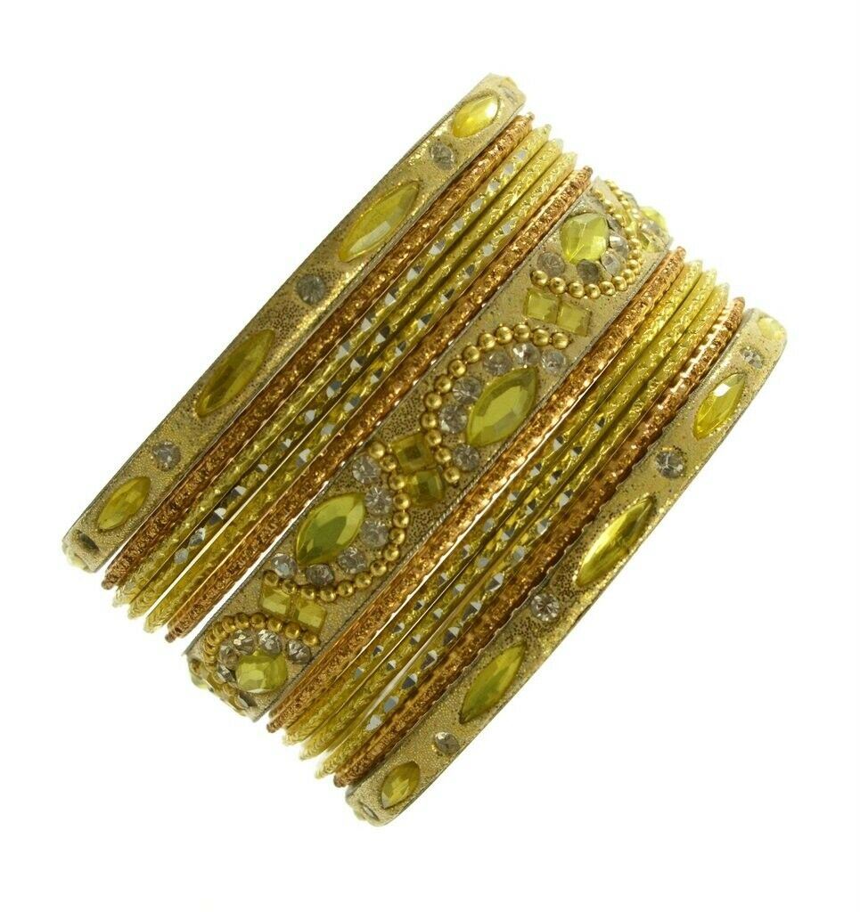 Indian Bangles Set of 26 Ethnic Bracelets Bridal Churi Kangan Lemon 2-6