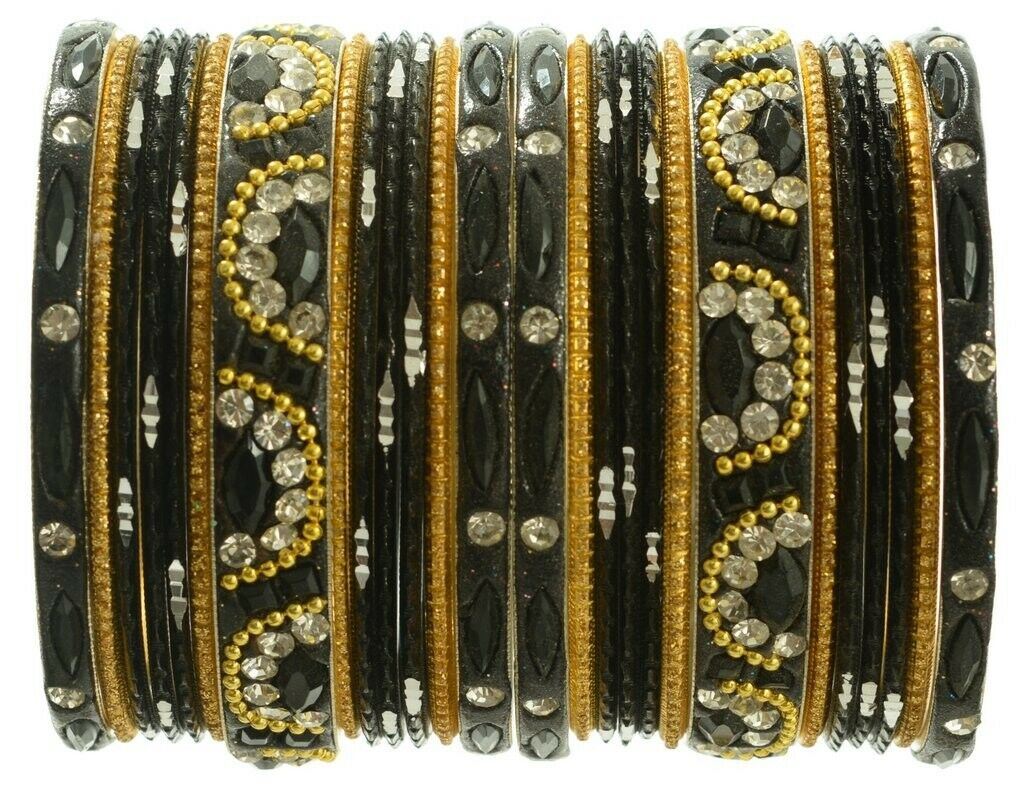 Indian Bangles Set of 26 Ethnic Bracelets Bridal Churi Kangan Black 2-6