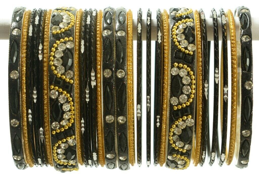 Indian Bangles Set of 26 Ethnic Bracelets Bridal Churi Kangan Black 2-6