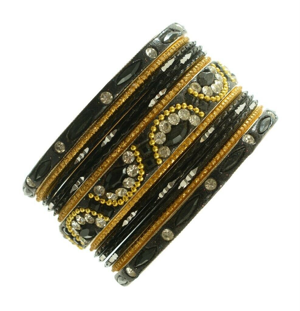 Indian Bangles Set of 26 Ethnic Bracelets Bridal Churi Kangan Black 2-6