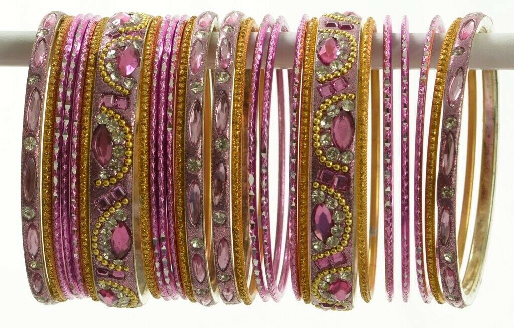 Indian Bangles Set of 26 Ethnic Bracelets Bridal Churi Kangan Pink 2-8