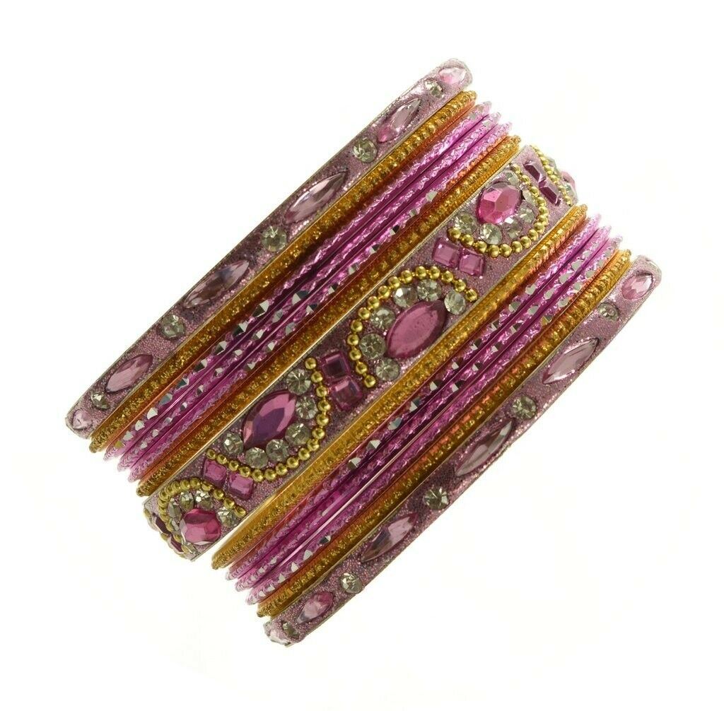 Indian Bangles Set of 26 Ethnic Bracelets Bridal Churi Kangan Pink 2-8